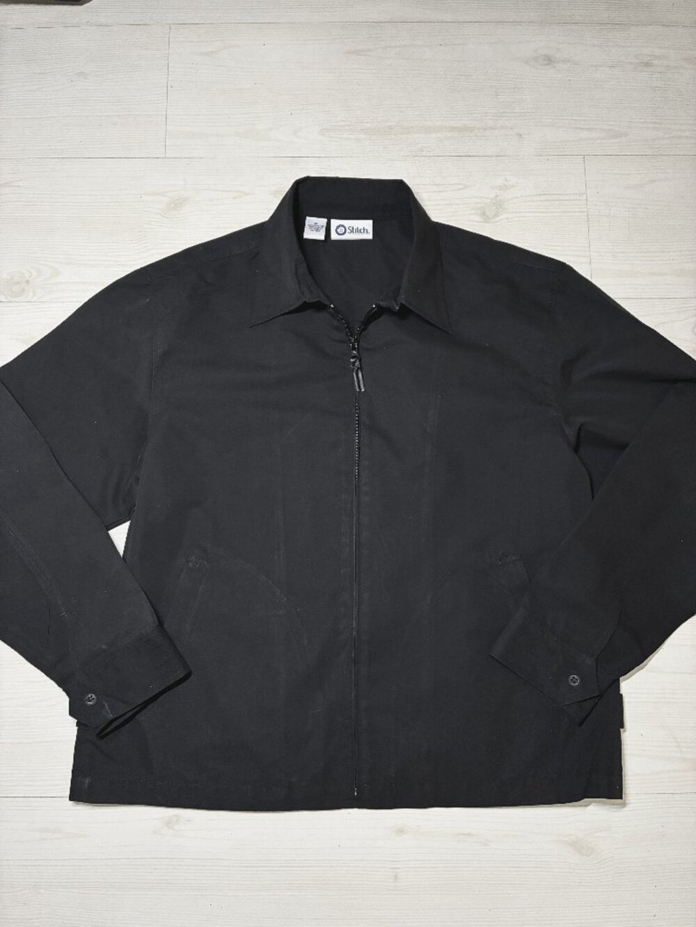 Stitch Men's Black Full Zip Collared Jacket Size XL Lightweight Polyester